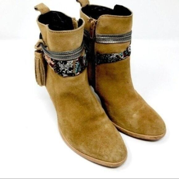 Callisto womans bohemian ankle heeled boots 7 BoxK brown suede leather - Picture 4 of 9